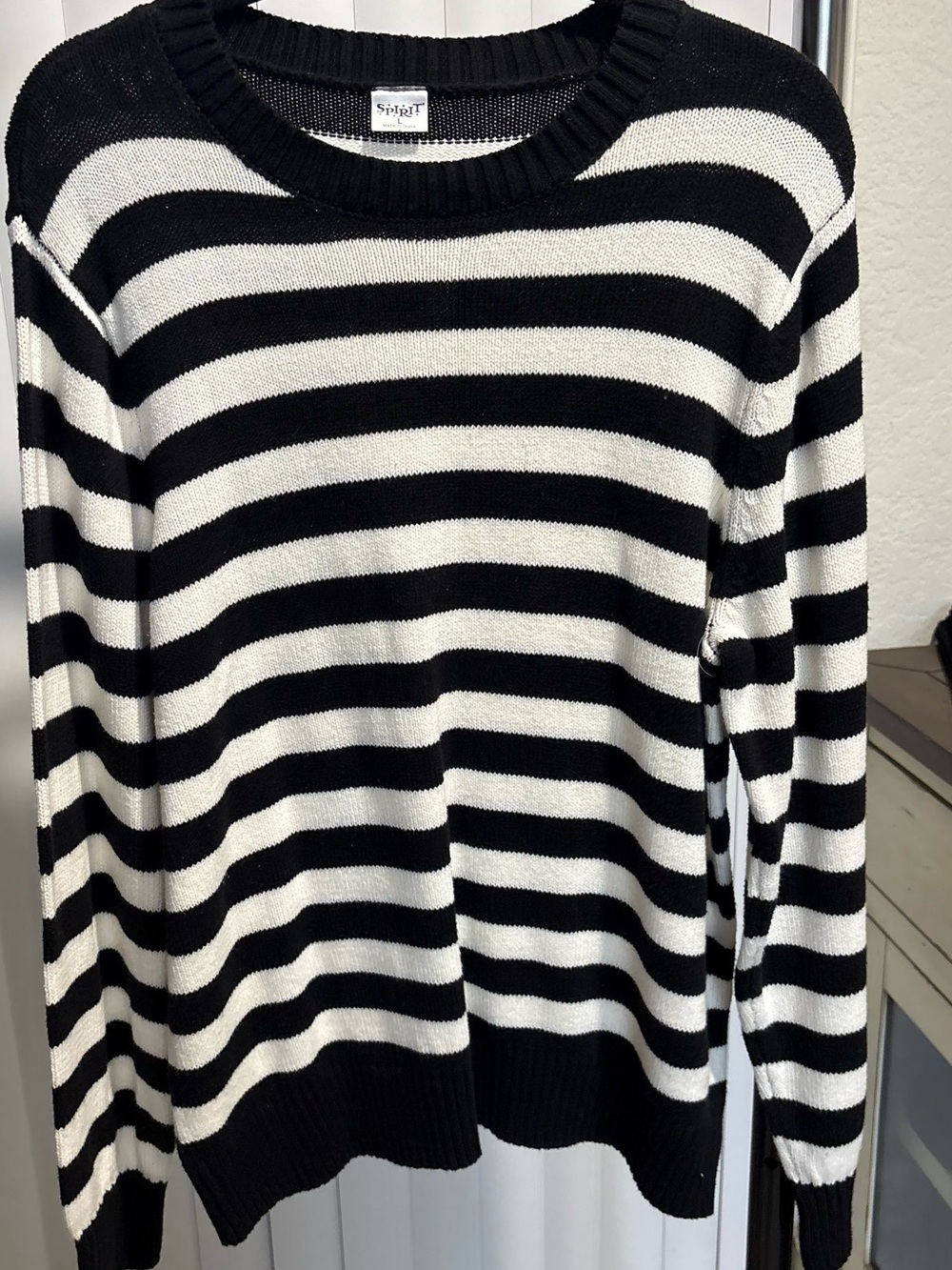 Spirit Black and White Striped Crewneck Sweater